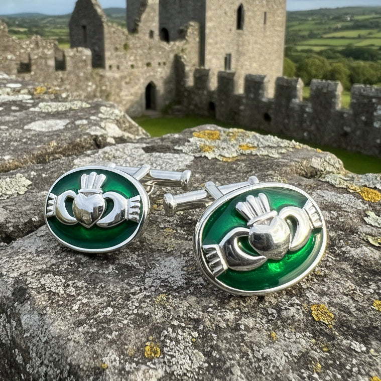 Emerald Green Claddagh Cufflinks for Men