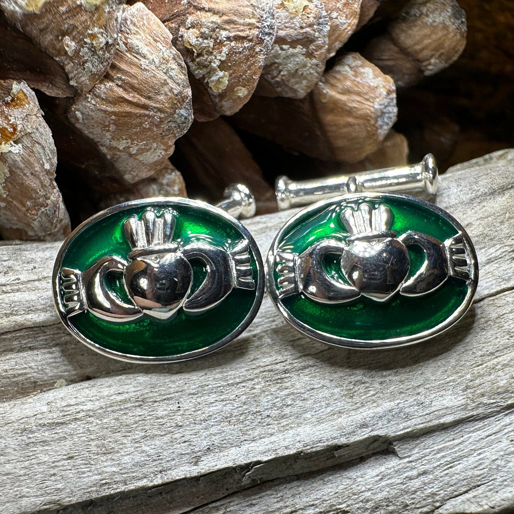 Emerald Green Claddagh Cufflinks for Men