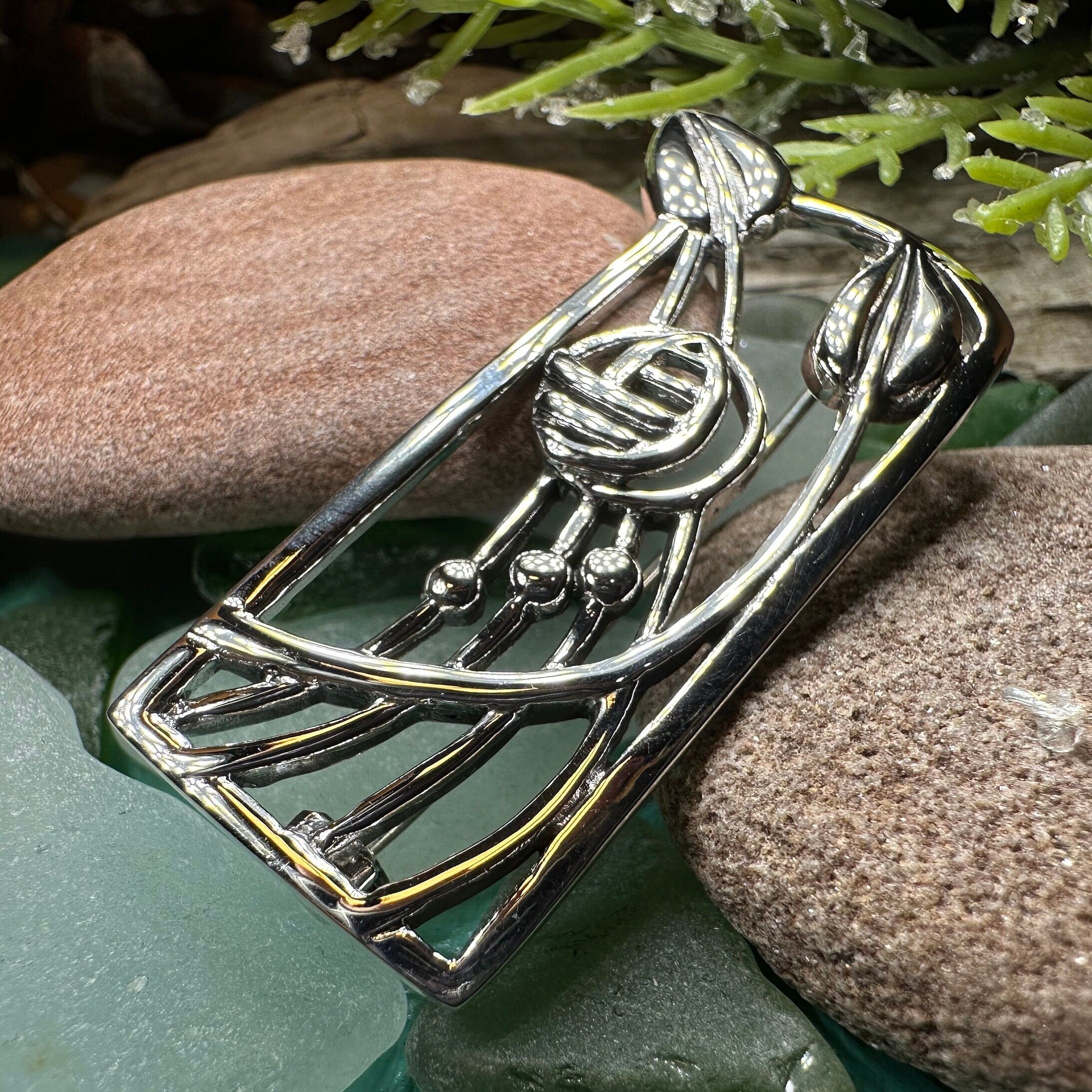 Scottish Mackintosh Roses Brooch in Sterling Silver