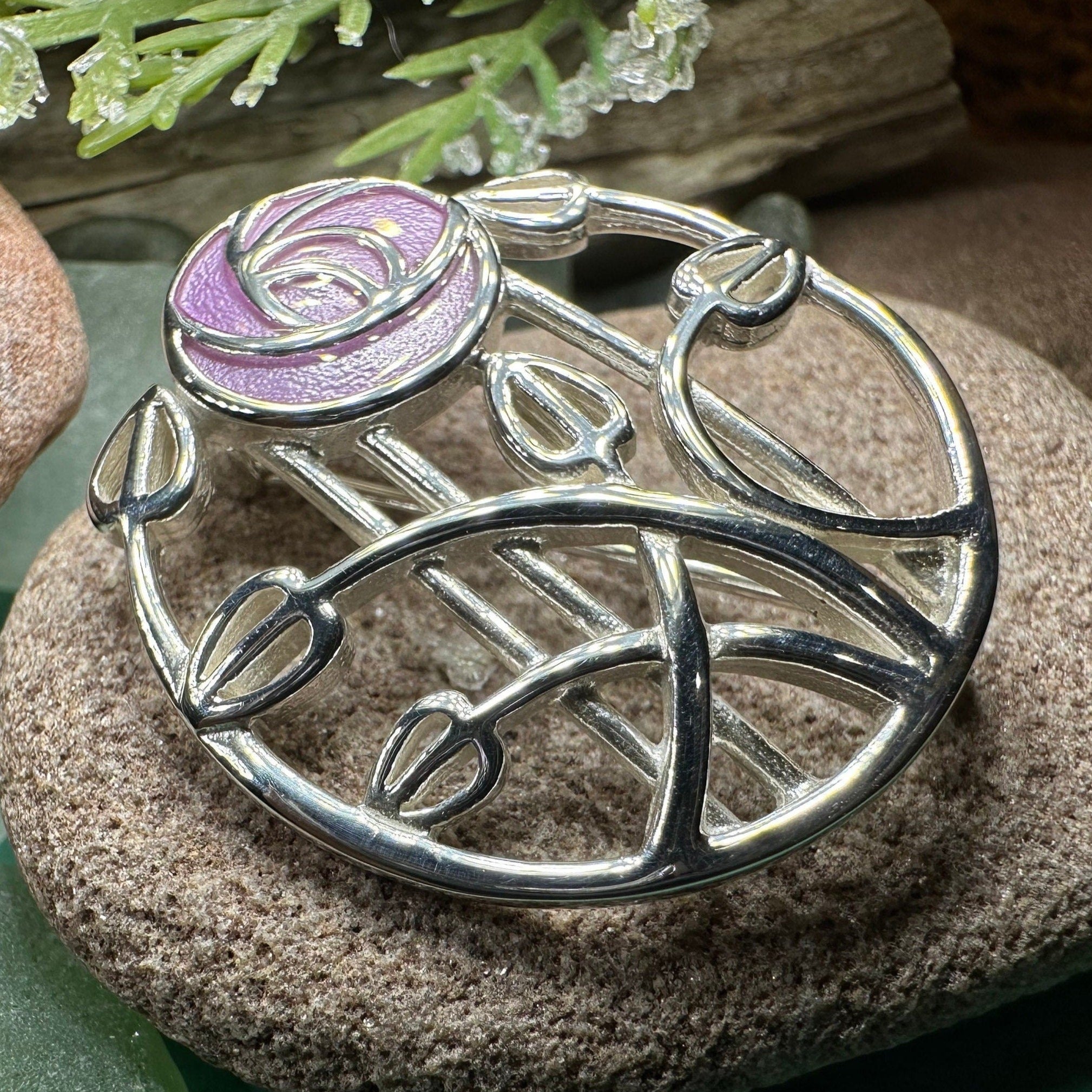 Enamel Mackintosh Rose Brooch in Sterling Silver
