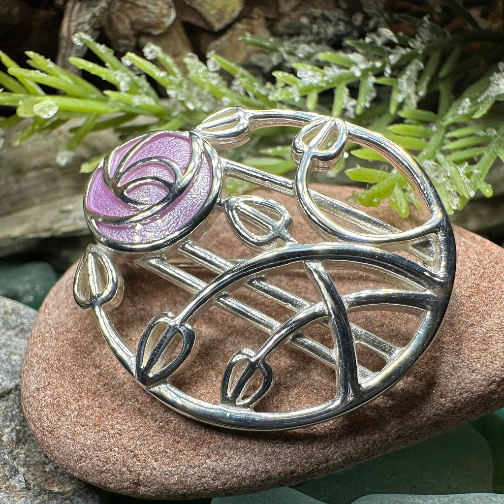 Enamel Mackintosh Rose Brooch in Sterling Silver