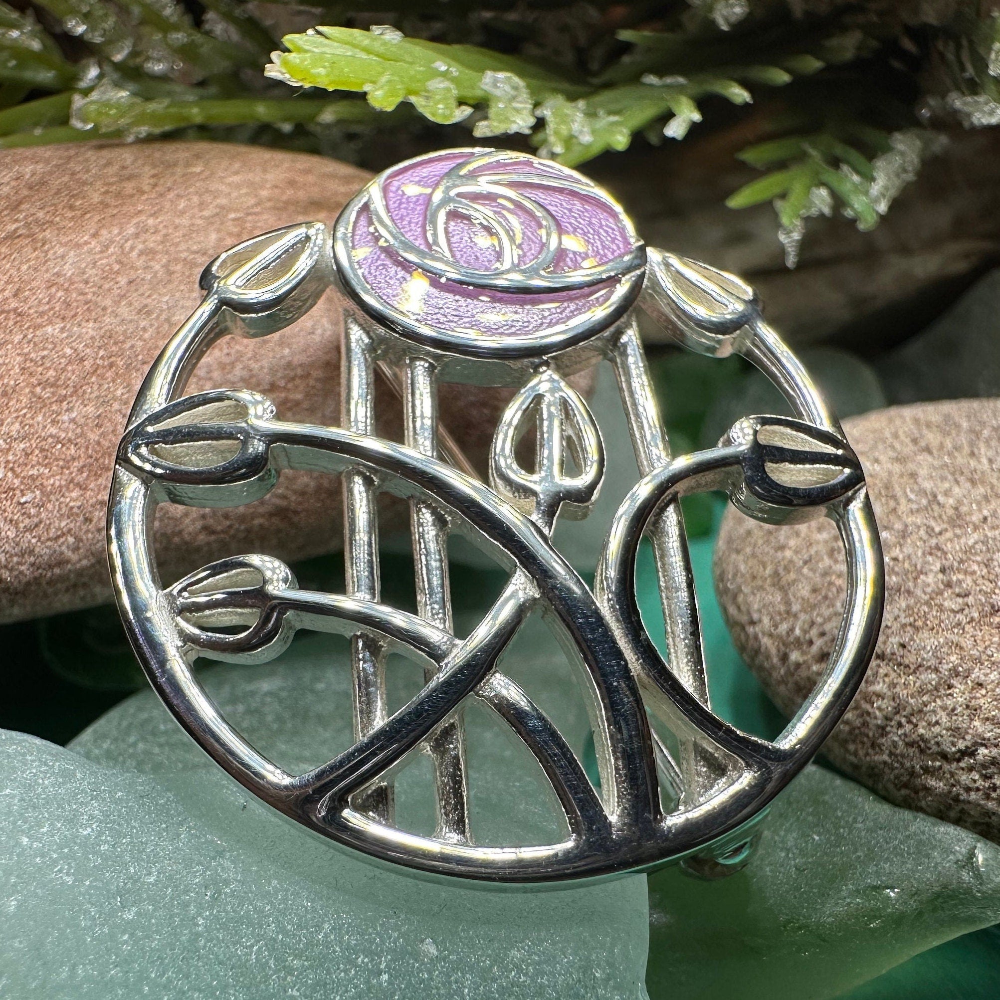 Enamel Mackintosh Rose Brooch in Sterling Silver