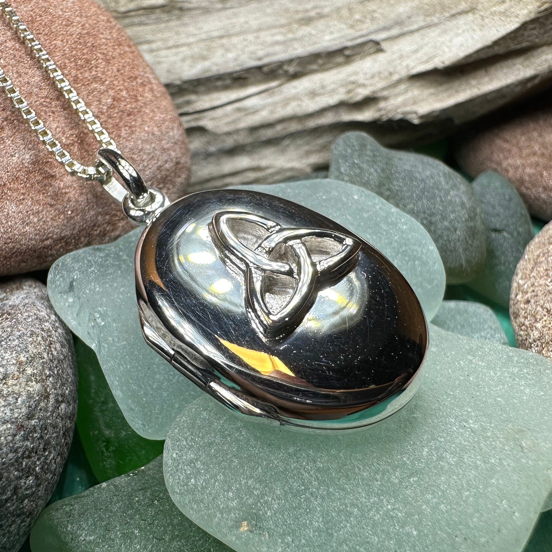 Celtic Trinity Knot Locket Necklace in Sterling Silver