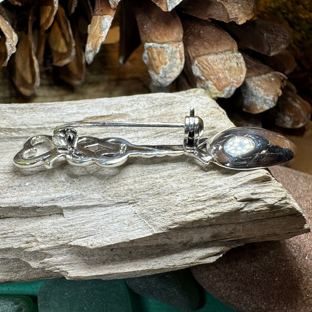 Welsh Celtic Heart Love Spoon Brooch - Sterling Silver Pin