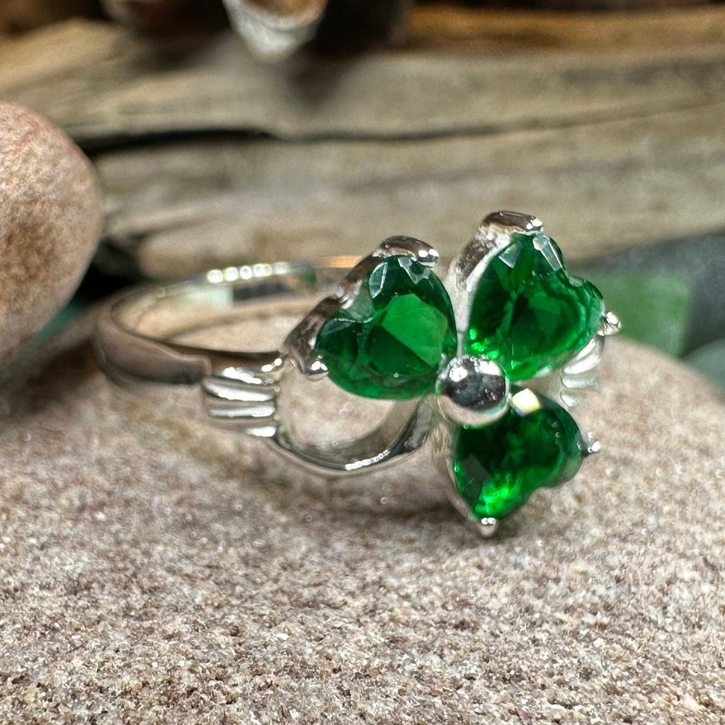 Emerald Irish Shamrock Ring in Sterling Silver
