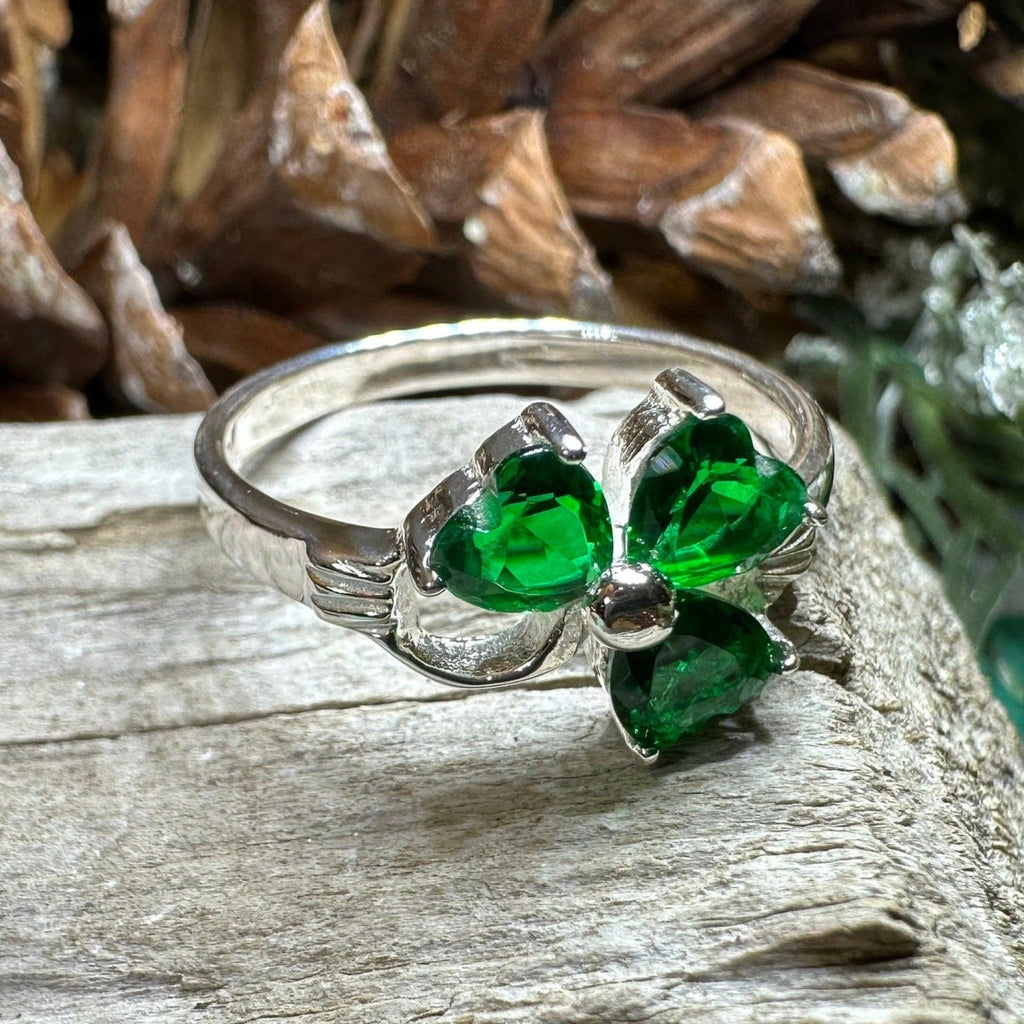 Emerald Irish Shamrock Ring in Sterling Silver