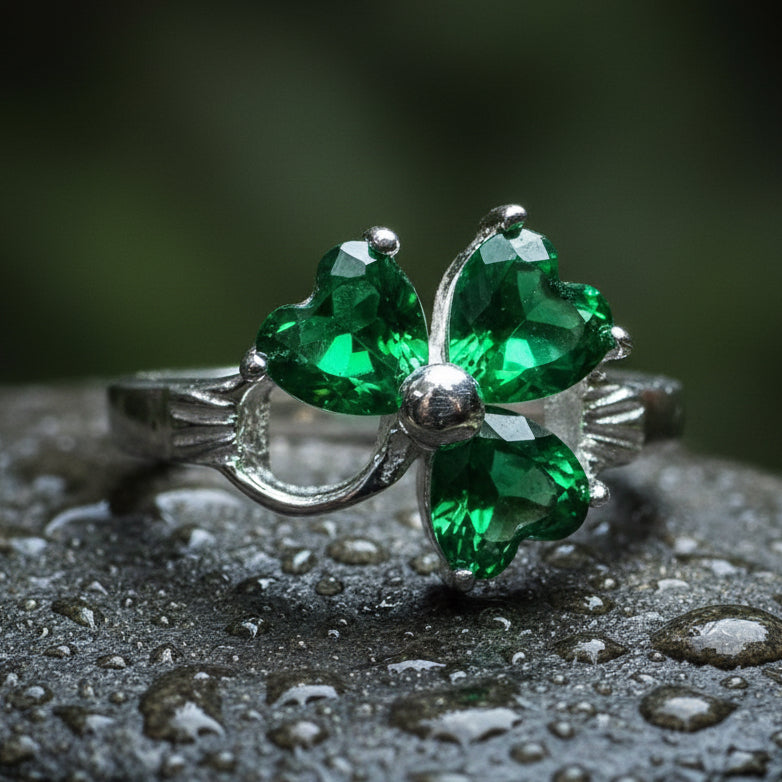 Emerald Irish Shamrock Ring in Sterling Silver