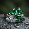 Emerald Irish Shamrock Ring in Sterling Silver