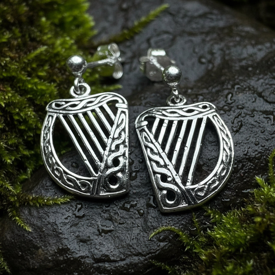 Ancient Harp Post Back Earrings
