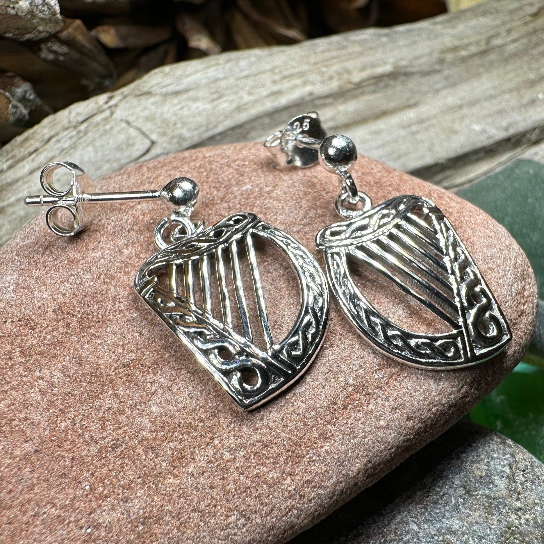 Ancient Harp Post Back Earrings