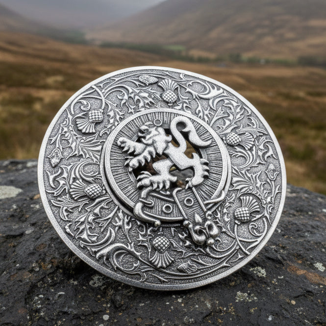 Royal Lion and Thistle Plaid Brooch - Handmade in Scotland