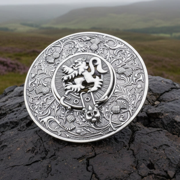 Royal Lion and Thistle Plaid Brooch - Handmade in Scotland