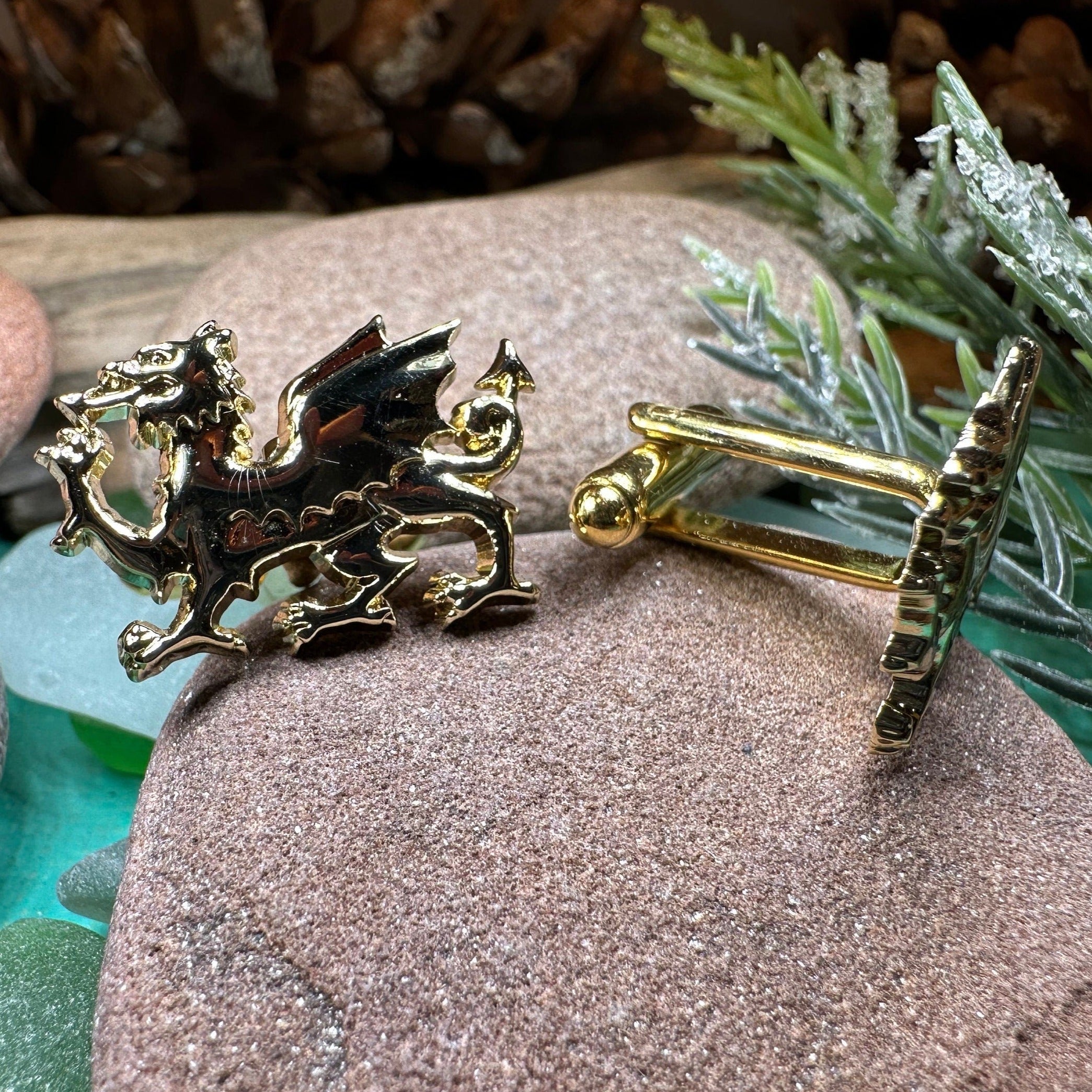 Golden Welsh Dragon Cufflinks for Men