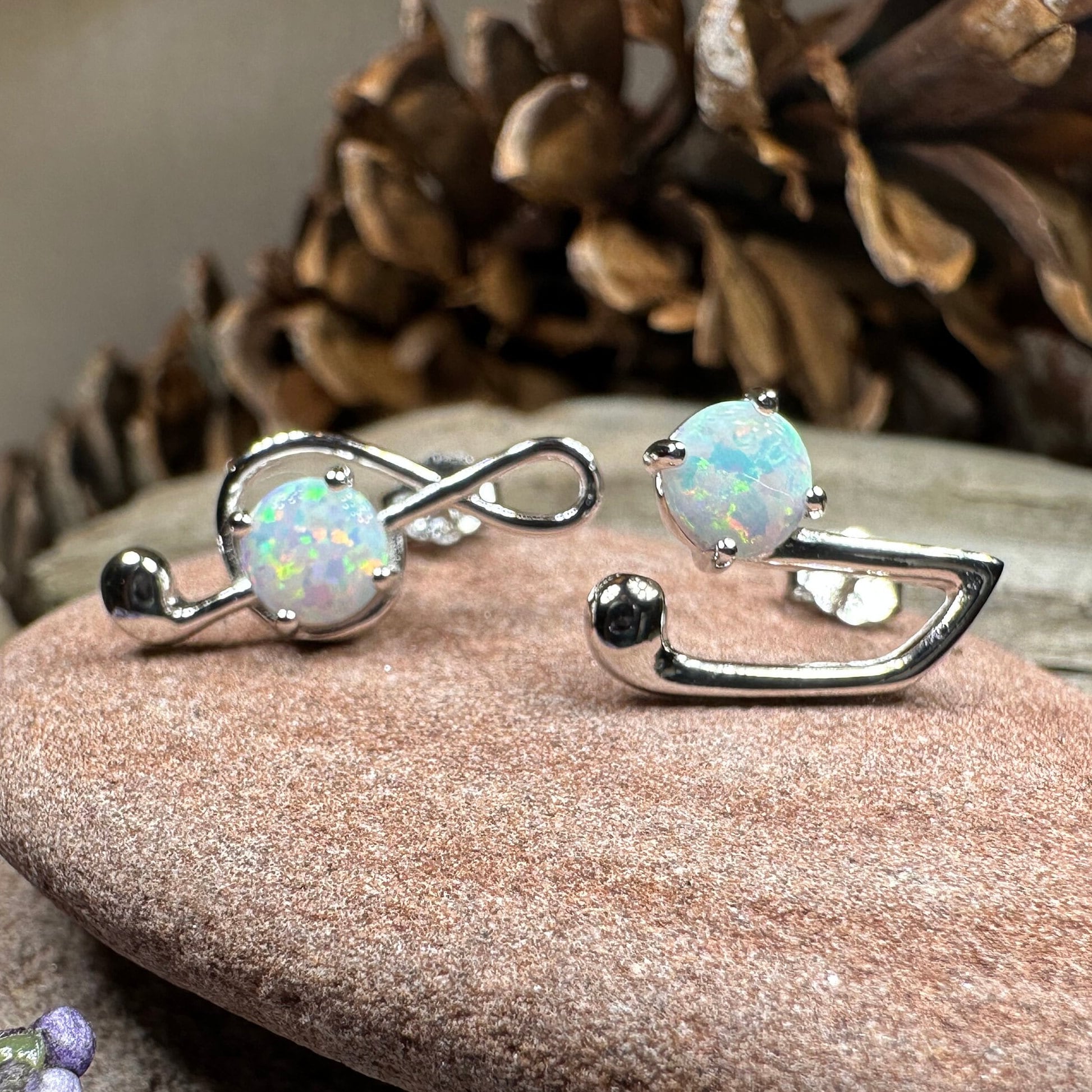 Opal Music Note Stud Earrings