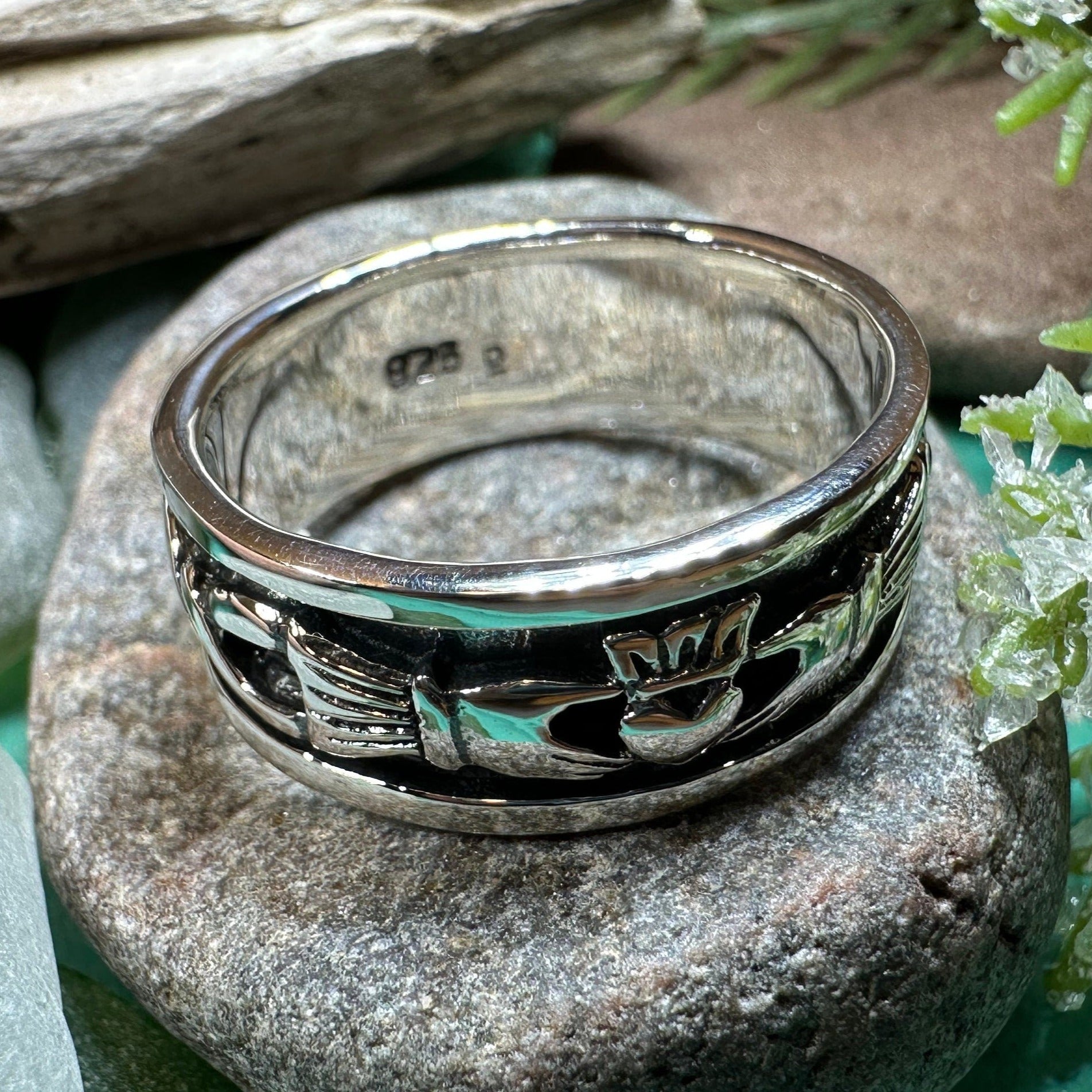 Celtic Irish Claddagh Band Ring in Sterling Silver