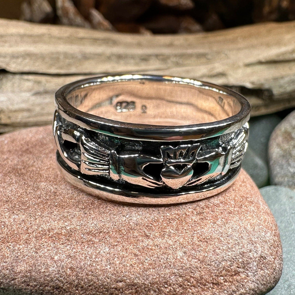 Celtic Irish Claddagh Band Ring in Sterling Silver
