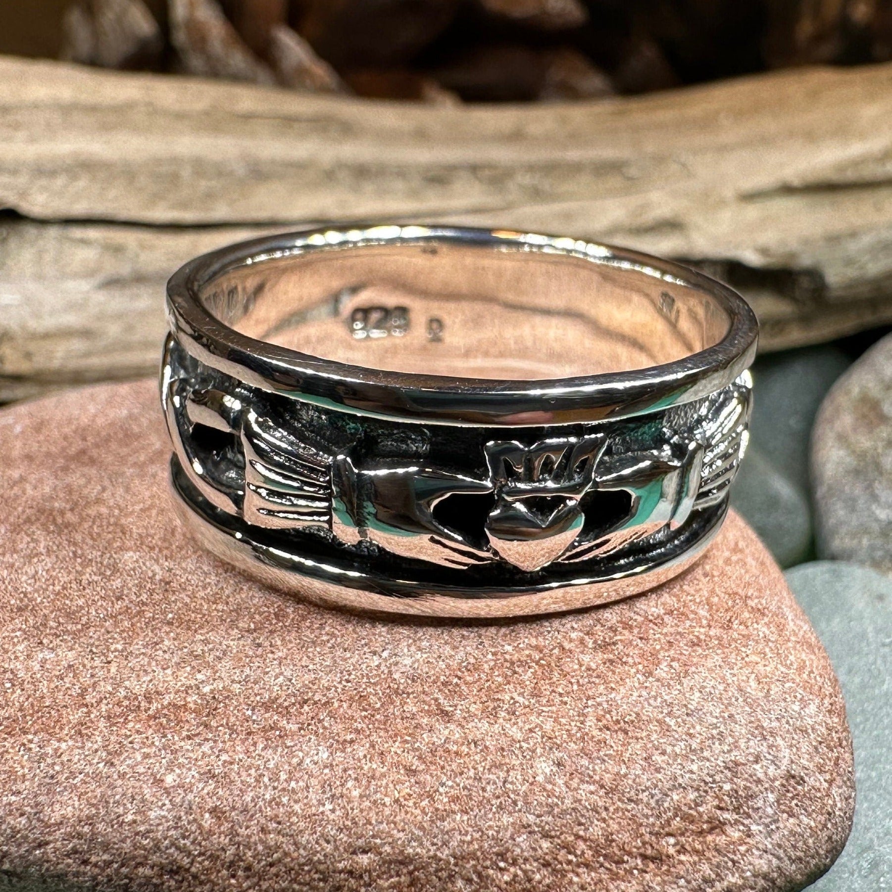 Celtic Irish Claddagh Band Ring in Sterling Silver
