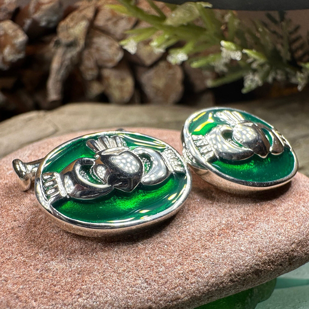 Emerald Green Claddagh Cufflinks for Men