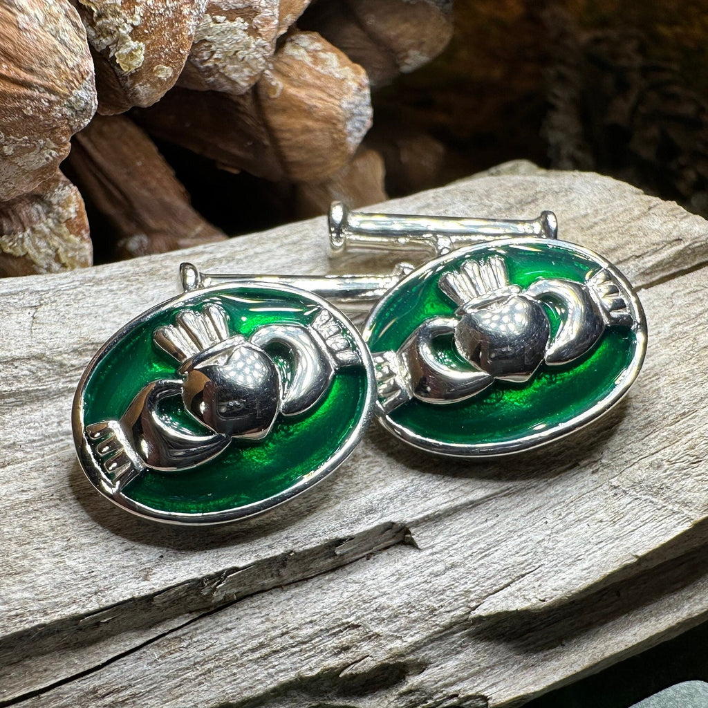 Emerald Green Claddagh Cufflinks for Men