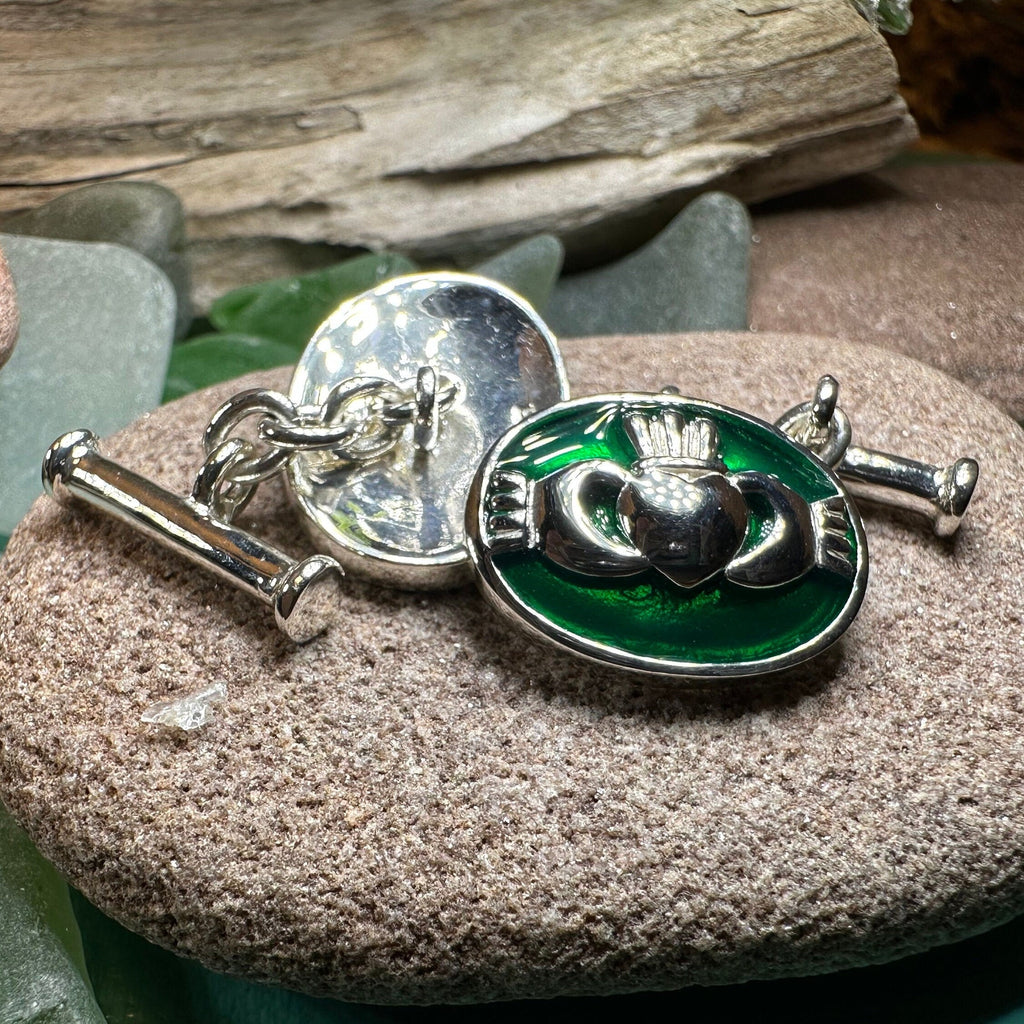Emerald Green Claddagh Cufflinks for Men