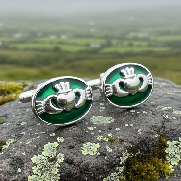 Emerald Green Claddagh Cufflinks for Men