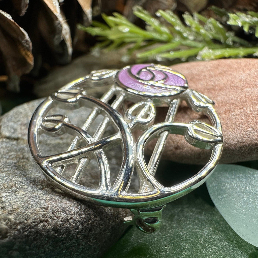 Enamel Mackintosh Rose Brooch in Sterling Silver