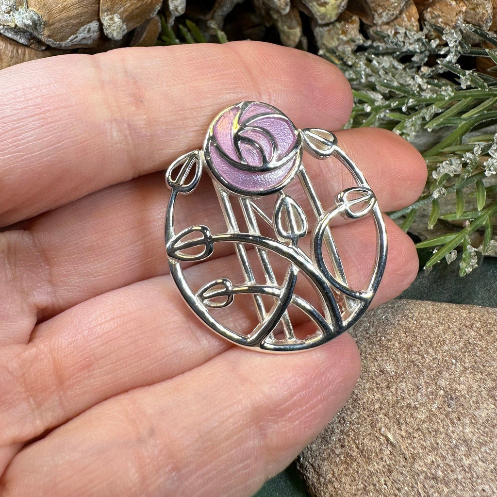 Enamel Mackintosh Rose Brooch in Sterling Silver