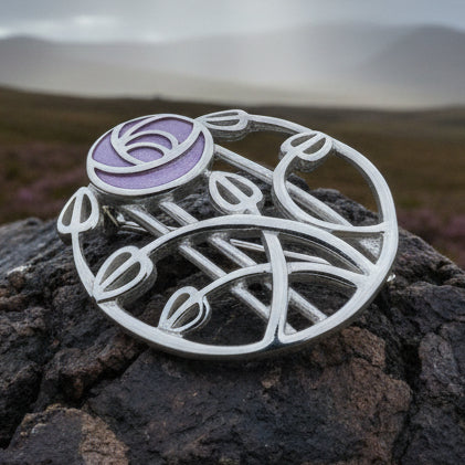 Enamel Mackintosh Rose Brooch in Sterling Silver