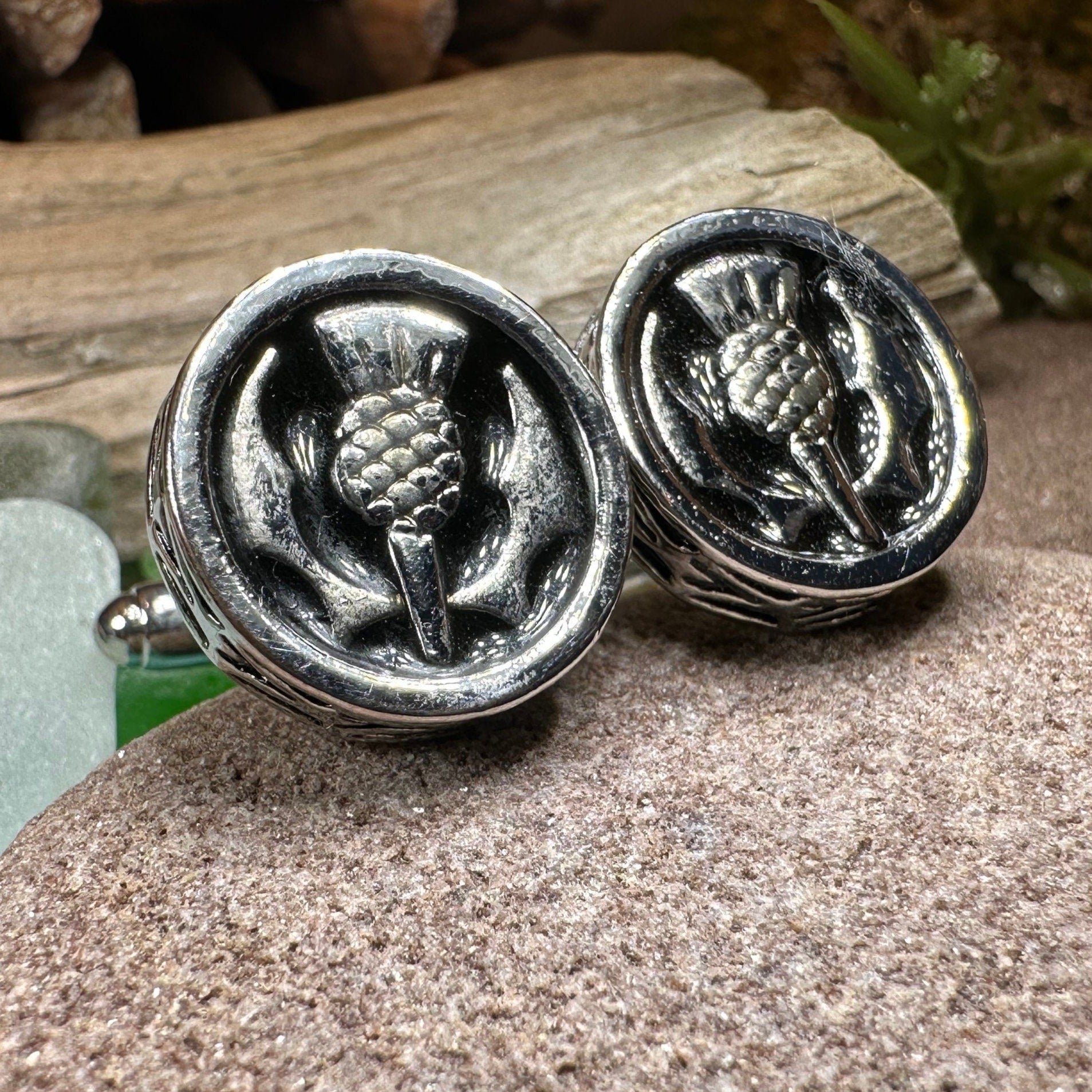 Elegant Scottish Thistle Cufflinks for Men