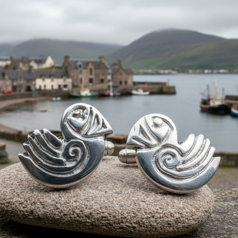 Celtic Puffin Cuff Links - Handmade in Scotland