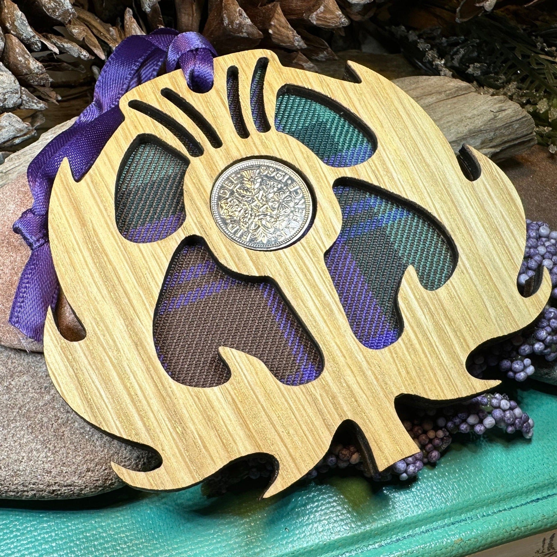 Tartan Thistle Ornament with Lucky Sixpence