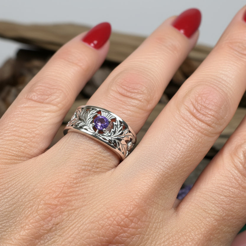 Rhoswen Scottish Thistle Band Ring in Sterling Silver