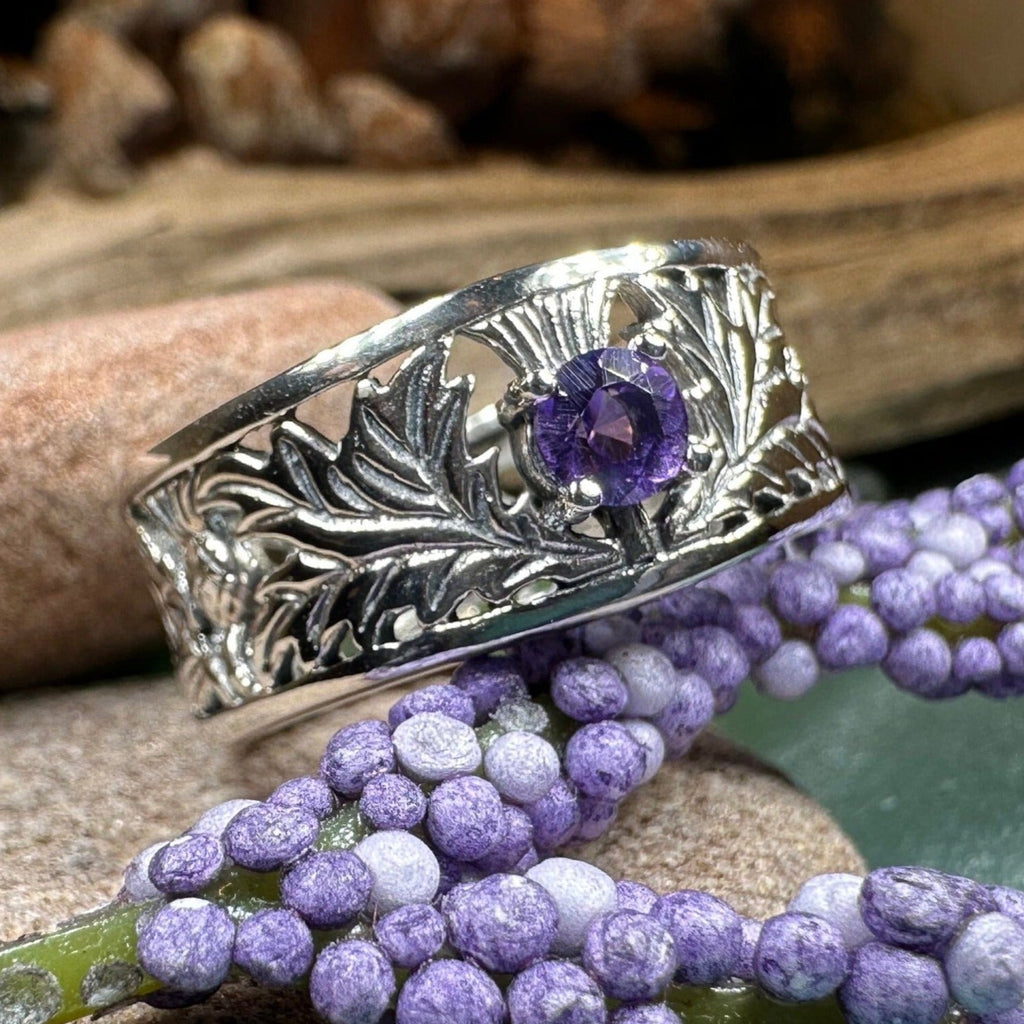 Rhoswen Scottish Thistle Band Ring in Sterling Silver