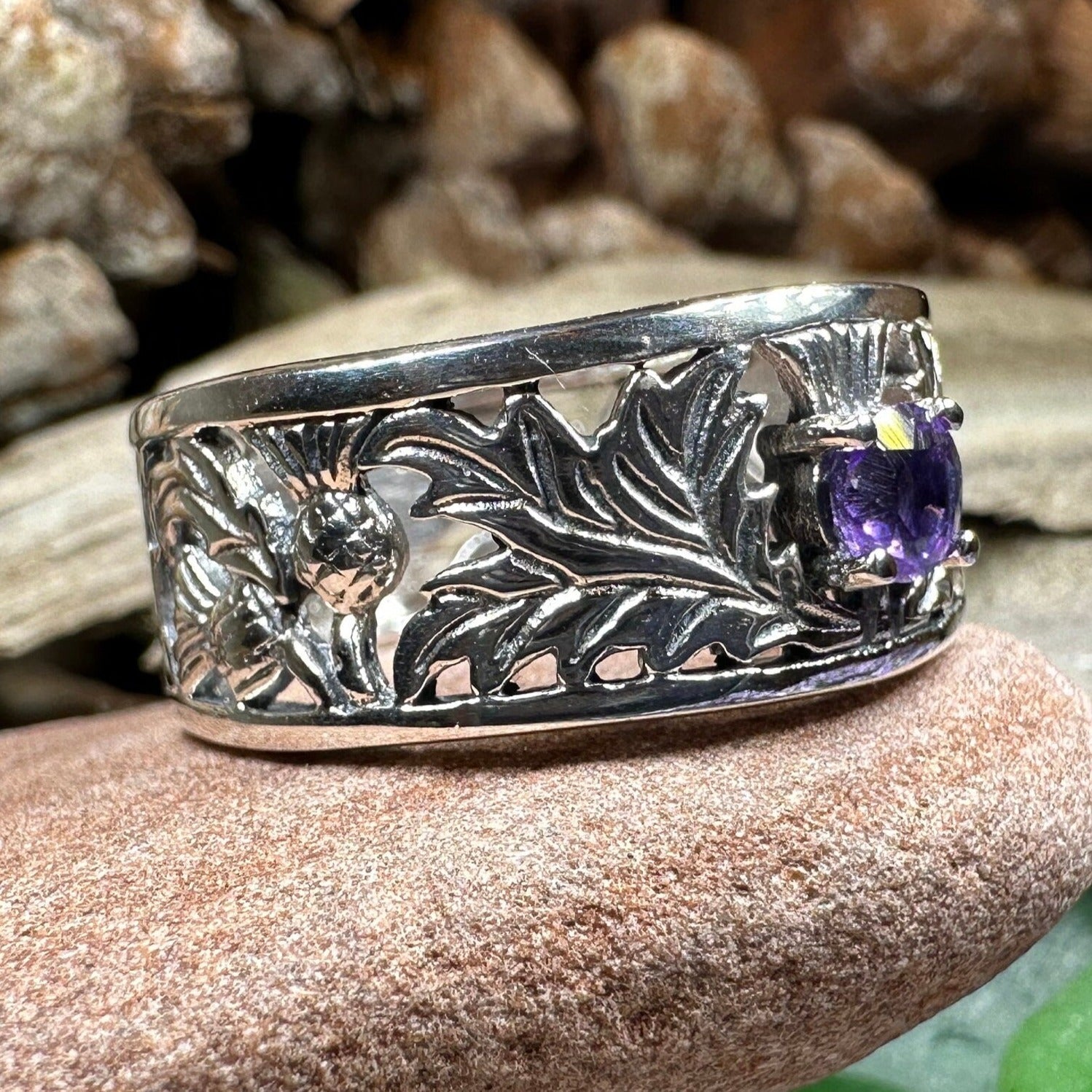 Rhoswen Scottish Thistle Band Ring in Sterling Silver