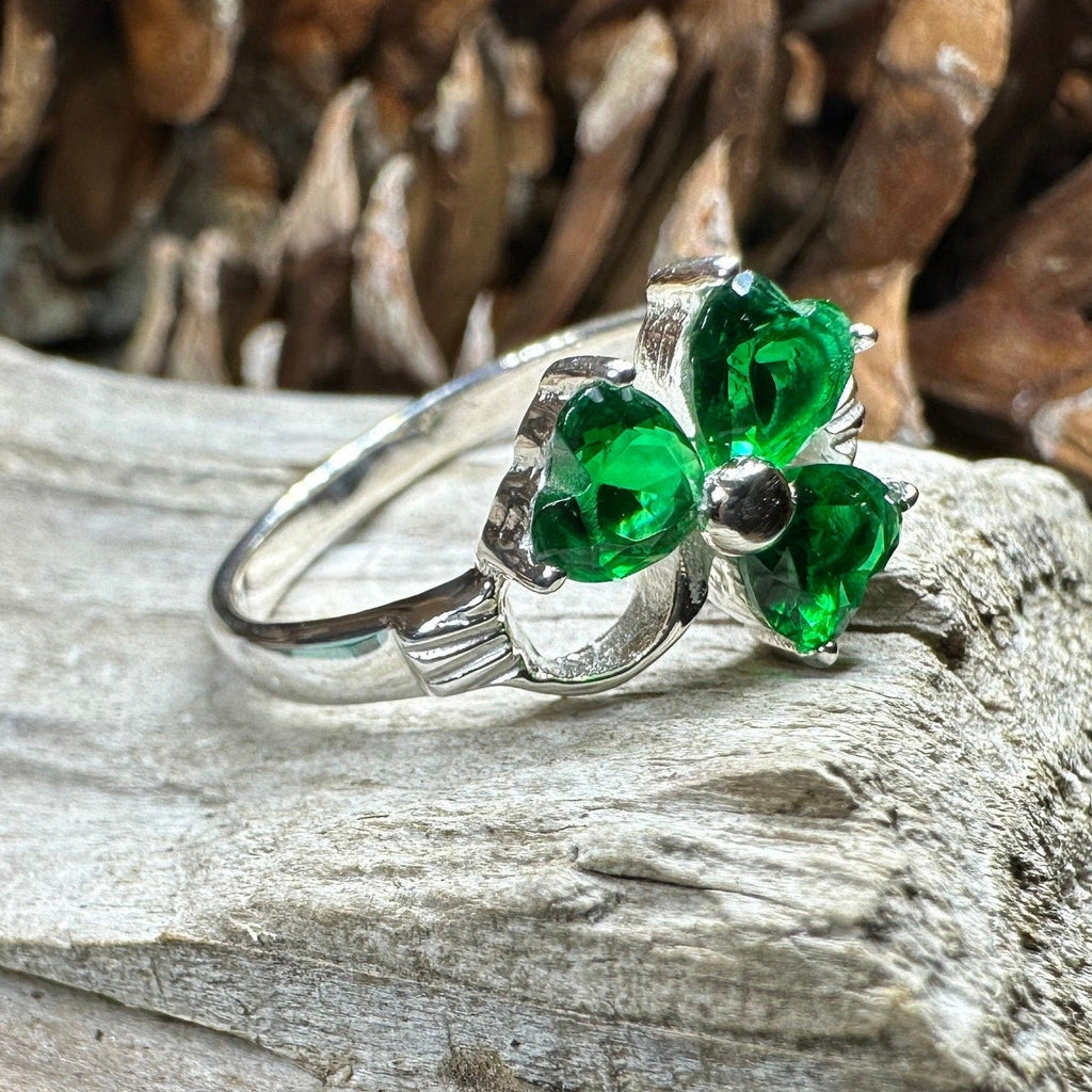 Emerald Irish Shamrock Ring in Sterling Silver