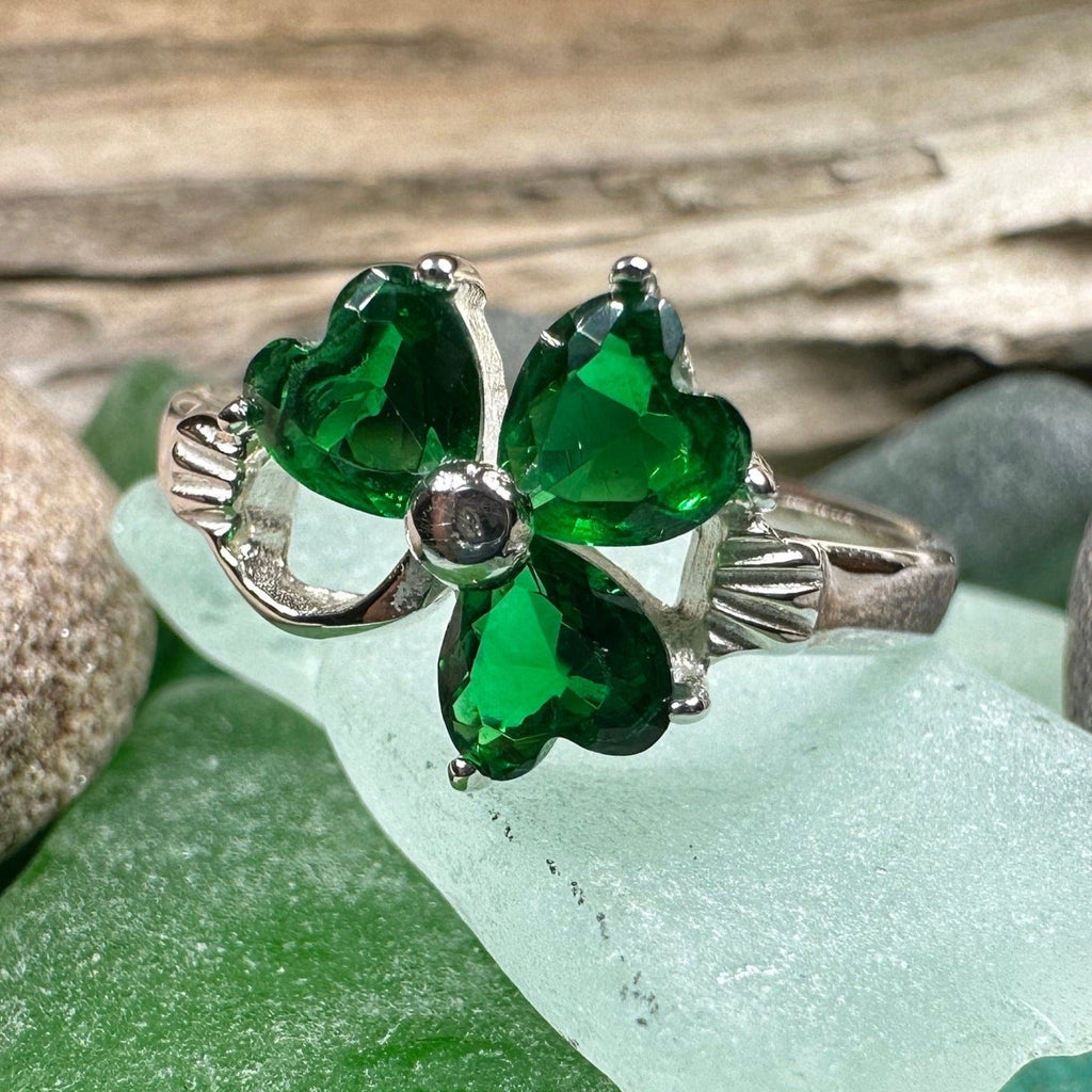 Emerald Irish Shamrock Ring in Sterling Silver