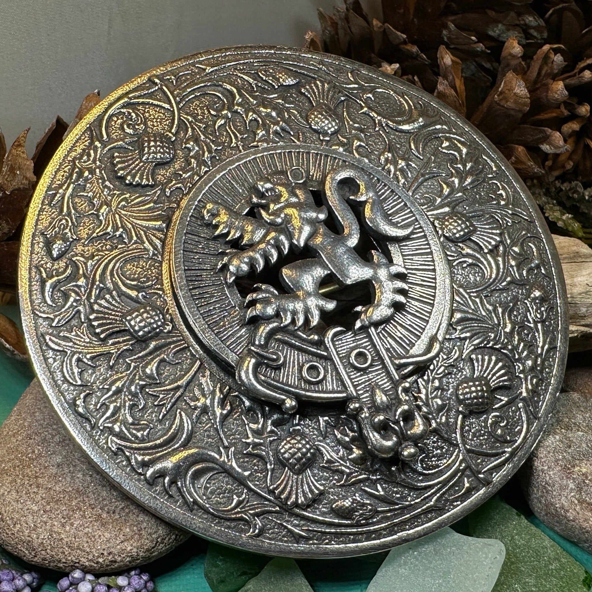 Royal Lion and Thistle Plaid Brooch - Handmade in Scotland