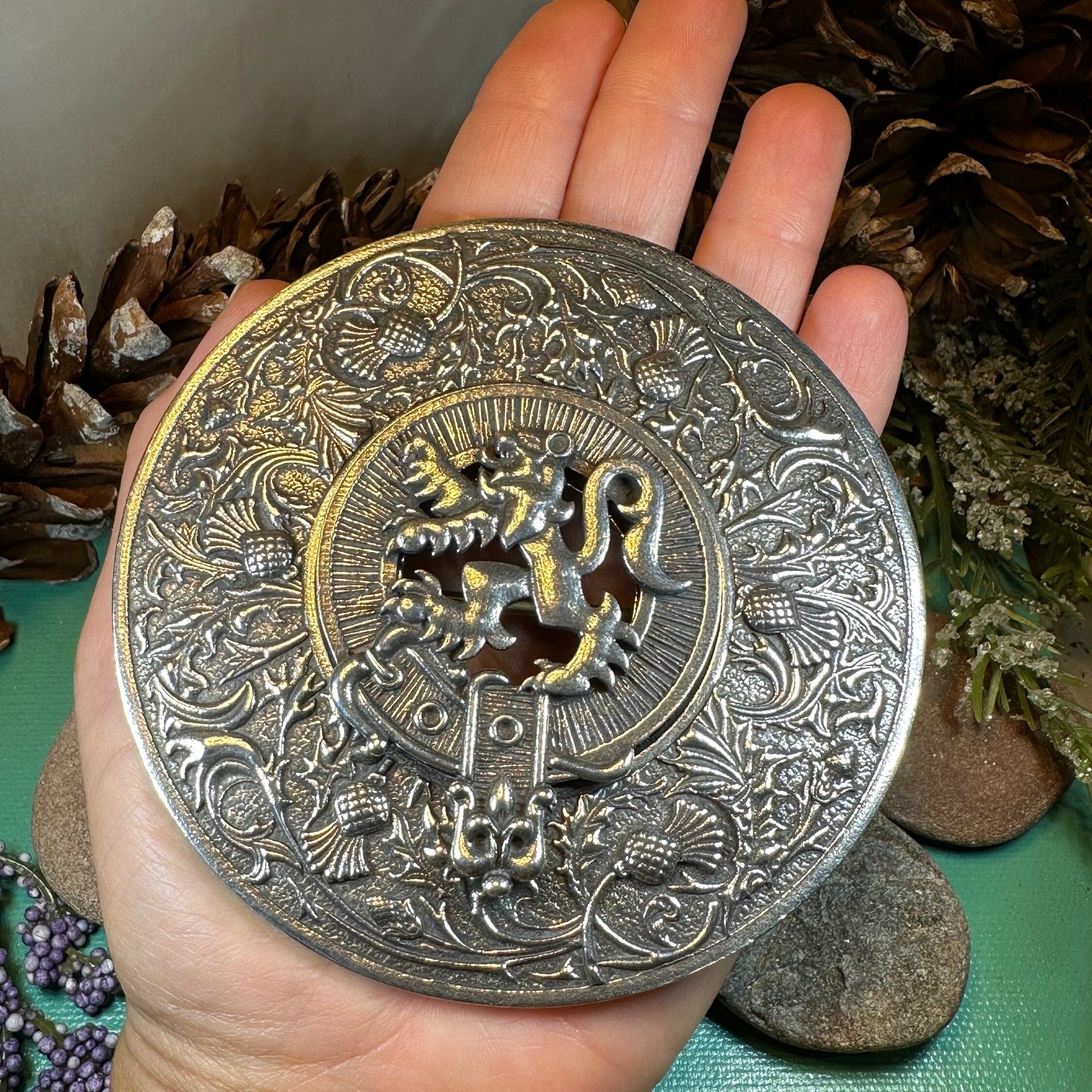 Royal Lion and Thistle Plaid Brooch - Handmade in Scotland