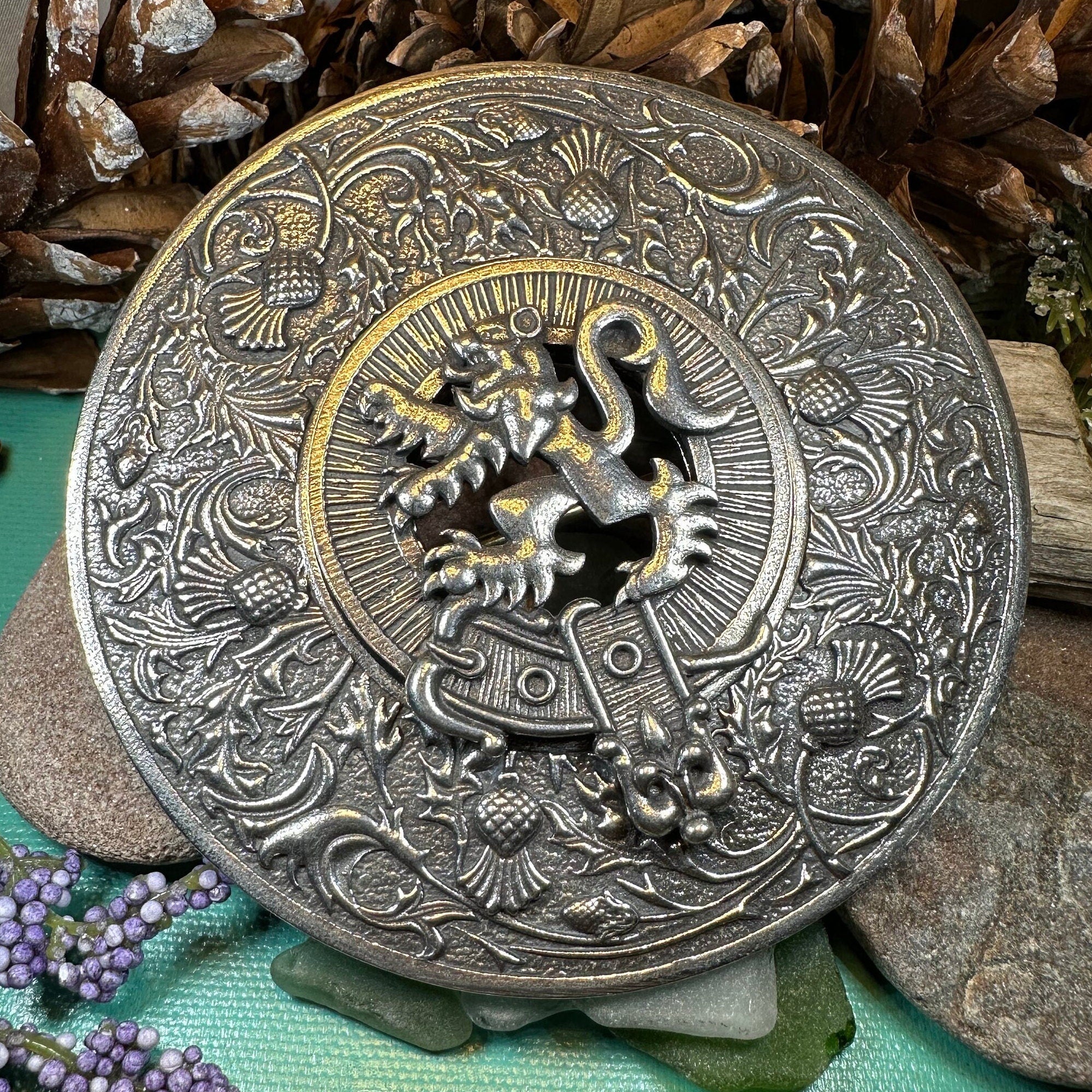 Royal Lion and Thistle Plaid Brooch - Handmade in Scotland