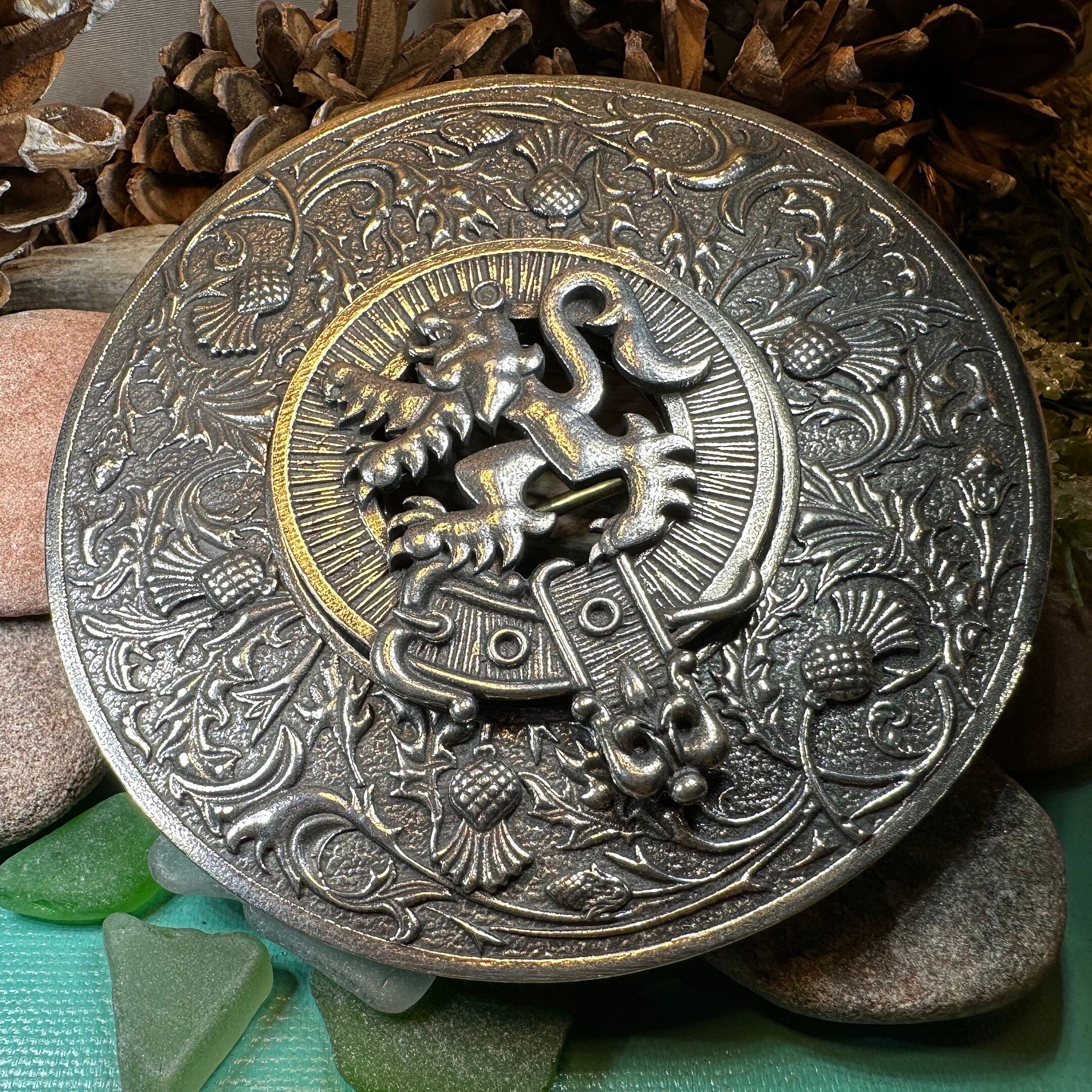 Royal Lion and Thistle Plaid Brooch - Handmade in Scotland