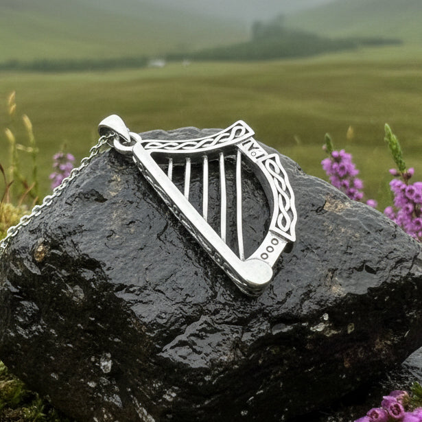 Torlogh Celtic Irish Harp Necklace in Sterling Silver
