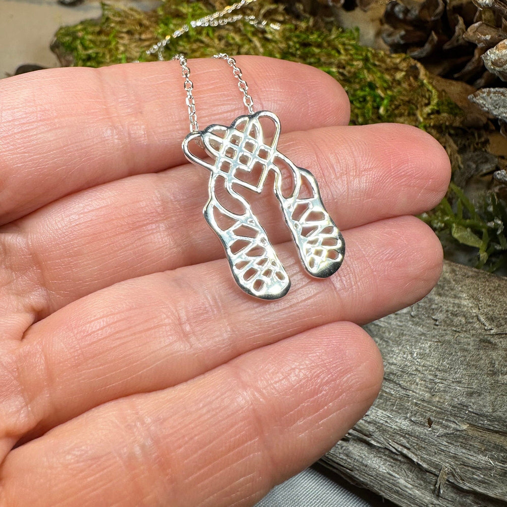 Celtic Heart Irish Dance Shoes Necklace in Sterling Silver
