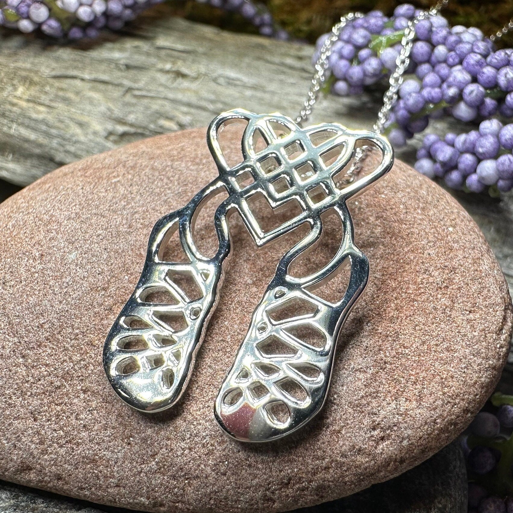 Celtic Heart Irish Dance Shoes Necklace in Sterling Silver