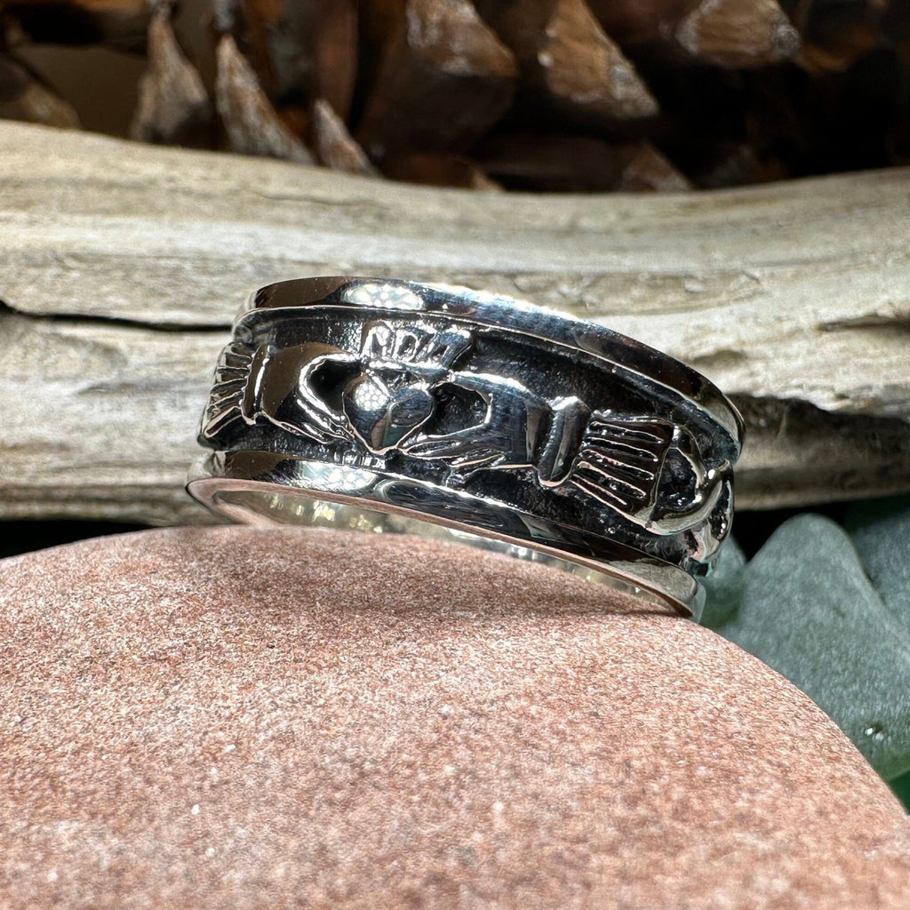 Celtic Irish Claddagh Band Ring in Sterling Silver
