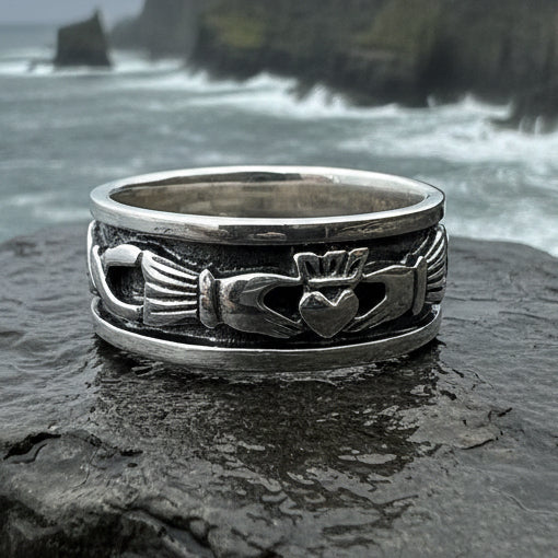 Celtic Irish Claddagh Band Ring in Sterling Silver