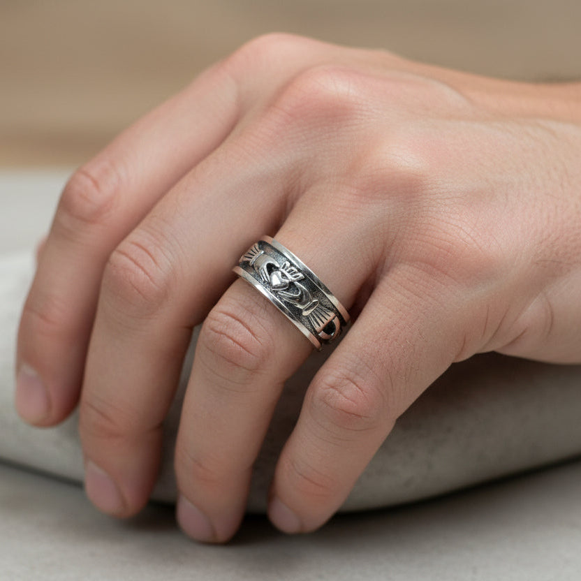Celtic Irish Claddagh Band Ring in Sterling Silver