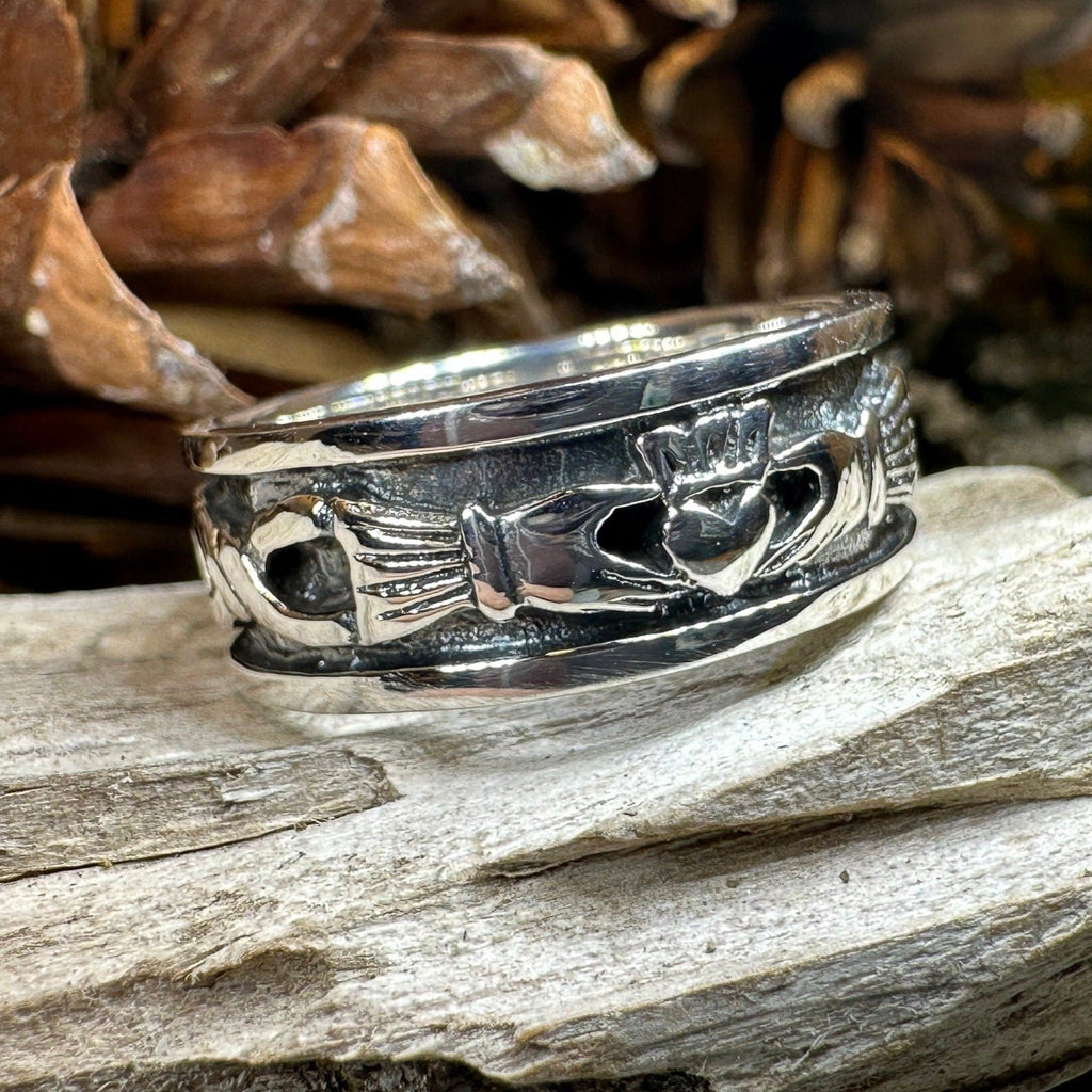 Celtic Irish Claddagh Band Ring in Sterling Silver