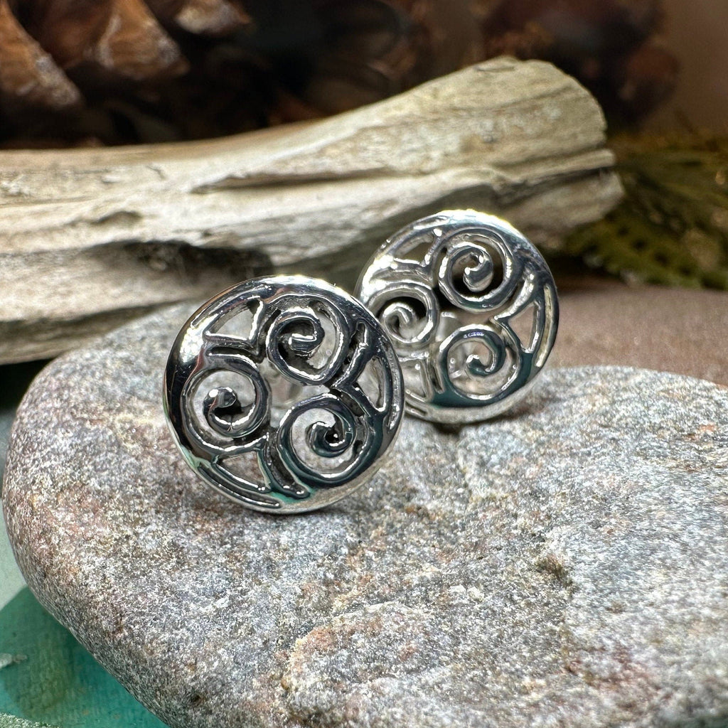 Siofra Celtic Triple Spiral Post Earrings