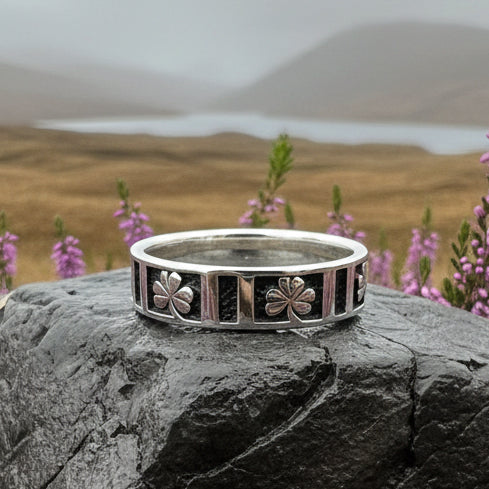 Irish Shamrock Band Ring in Sterling Silver