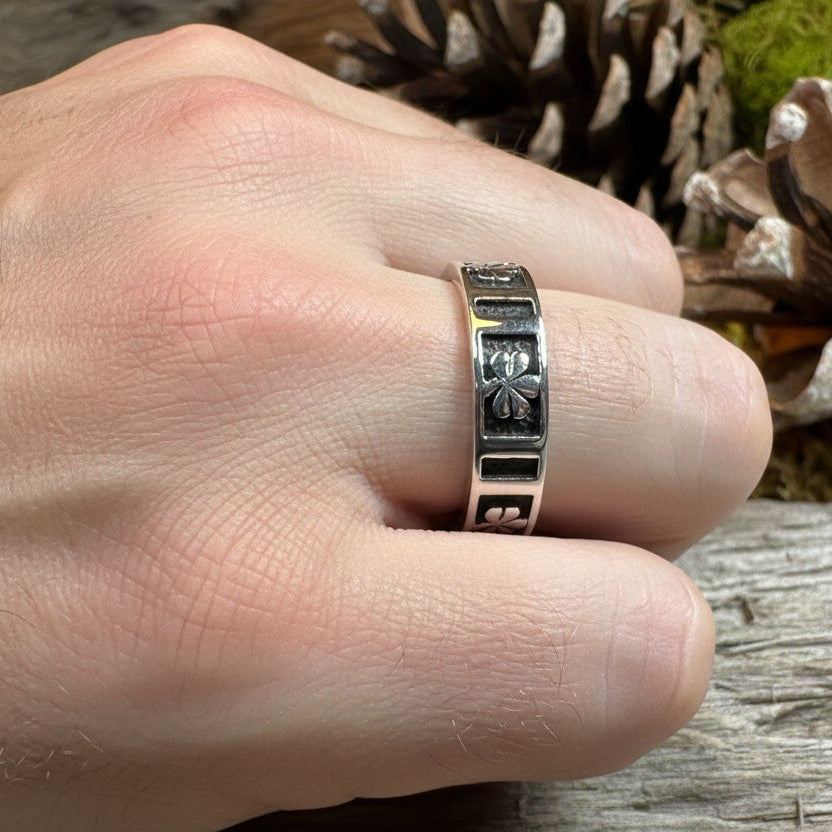 Irish Shamrock Band Ring in Sterling Silver